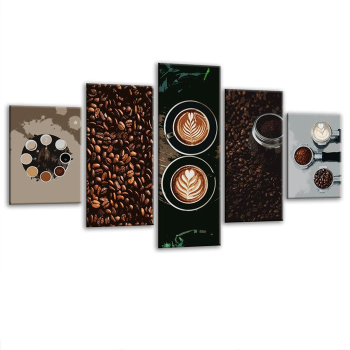 Warm Coffee 5 Piece HD Multi Panel Canvas Wall Art Frame - Original Frame