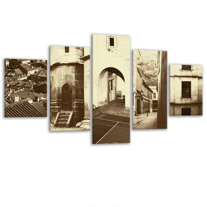 Vintage Streets Of Europe 5 Piece HD Multi Panel Canvas Wall Art Frame - Original Frame