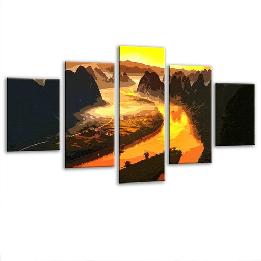 Xingping River 5 Piece HD Multi Panel Canvas Wall Art Frame - Original Frame