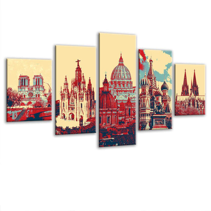 Famous Cathedrals Of Europe 5 Piece HD Multi Panel Canvas Wall Art Frame - Original Frame