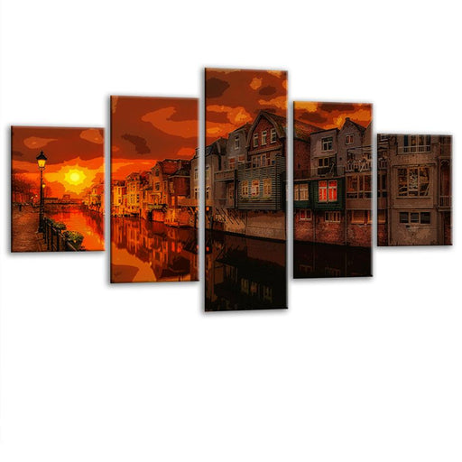 Sunset In Netherlands 5 Piece HD Multi Panel Canvas Wall Art Frame - Original Frame