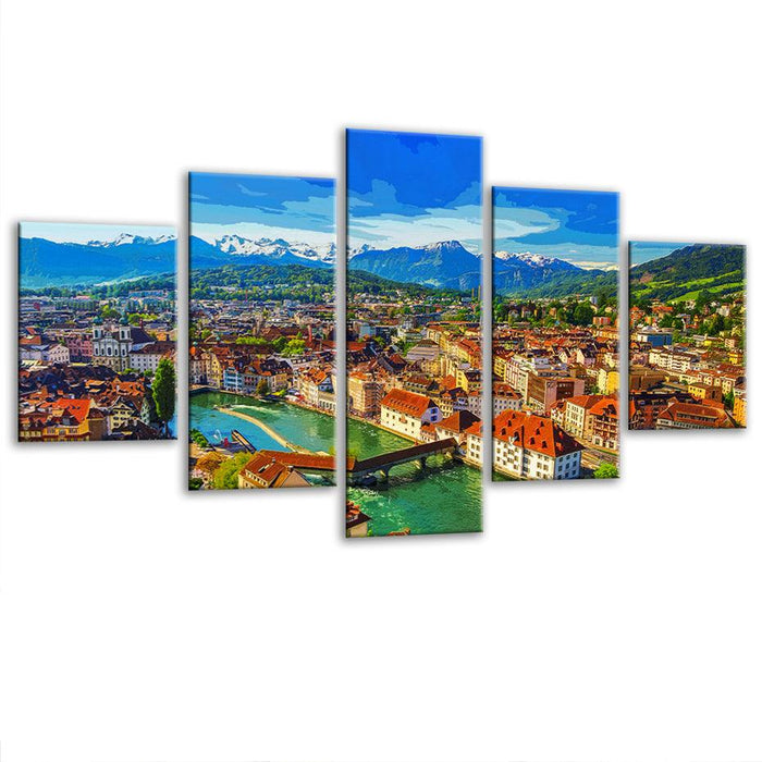 Luzern Switzerland 5 Piece HD Multi Panel Canvas Wall Art Frame - Original Frame