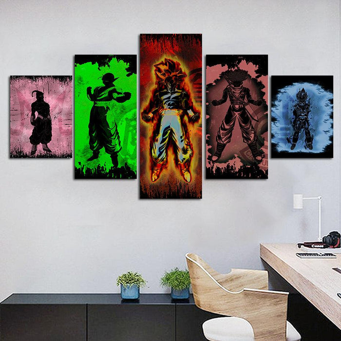 Dragon Ball Z Silhouettes 5 Piece HD Multi Panel Canvas Wall Art Frame - Original Frame