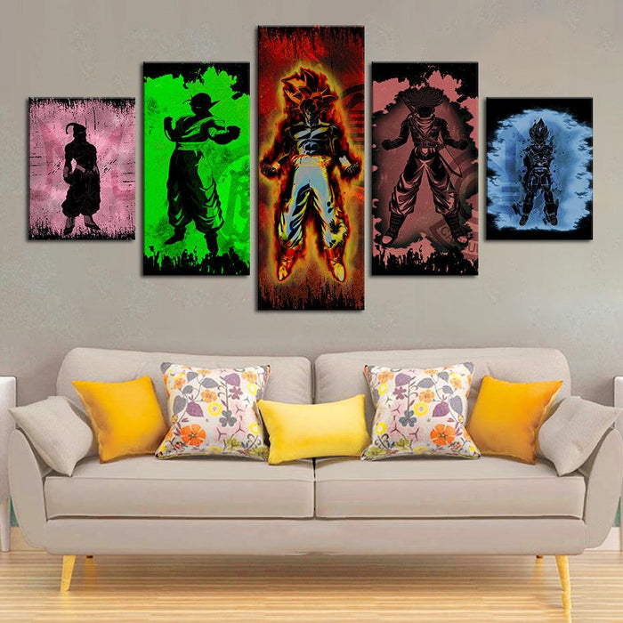 Dragon Ball Z Silhouettes 5 Piece HD Multi Panel Canvas Wall Art Frame - Original Frame