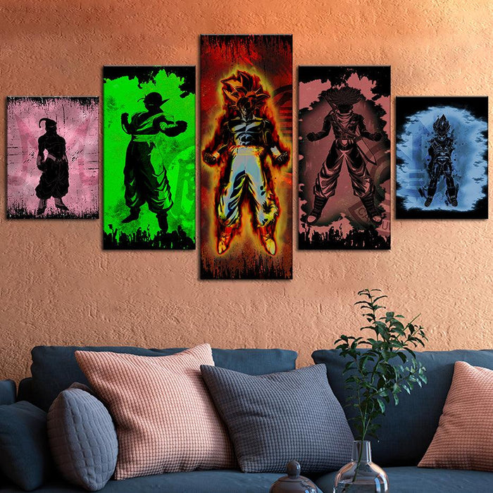 Dragon Ball Z Silhouettes 5 Piece HD Multi Panel Canvas Wall Art Frame - Original Frame