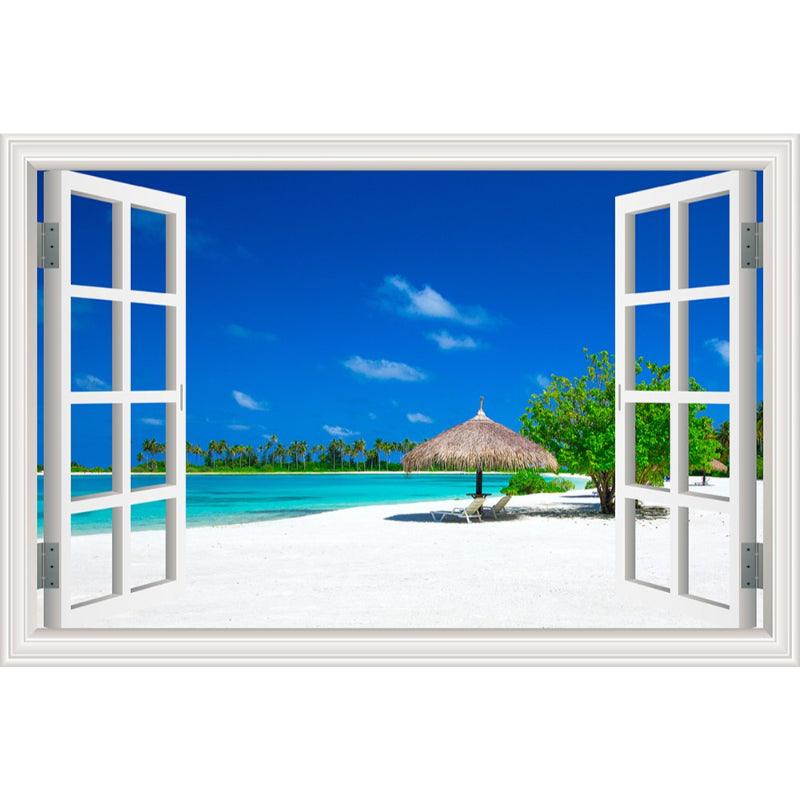 Blue Sky And Beach 3D Window Canvas Wall Art - Original Frame