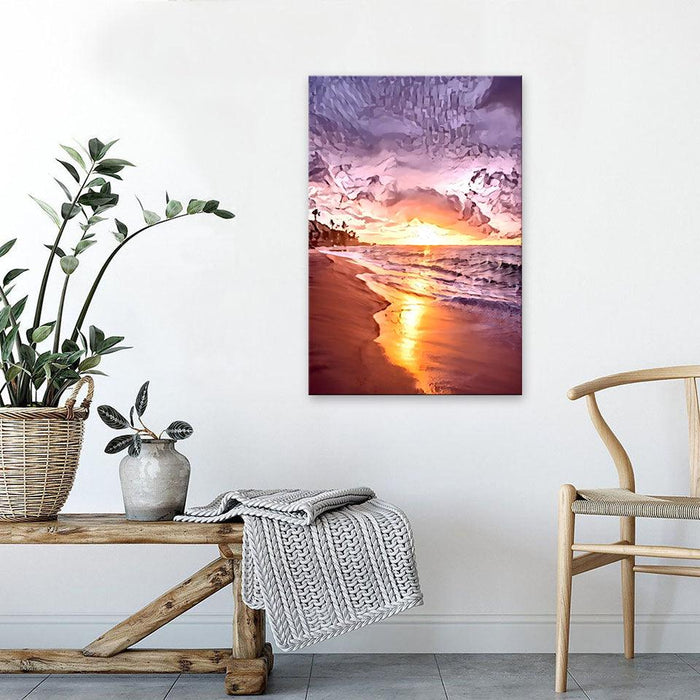 The Abstract Purple Beach 1 Piece HD Multi Panel Canvas Wall Art Frame - Original Frame