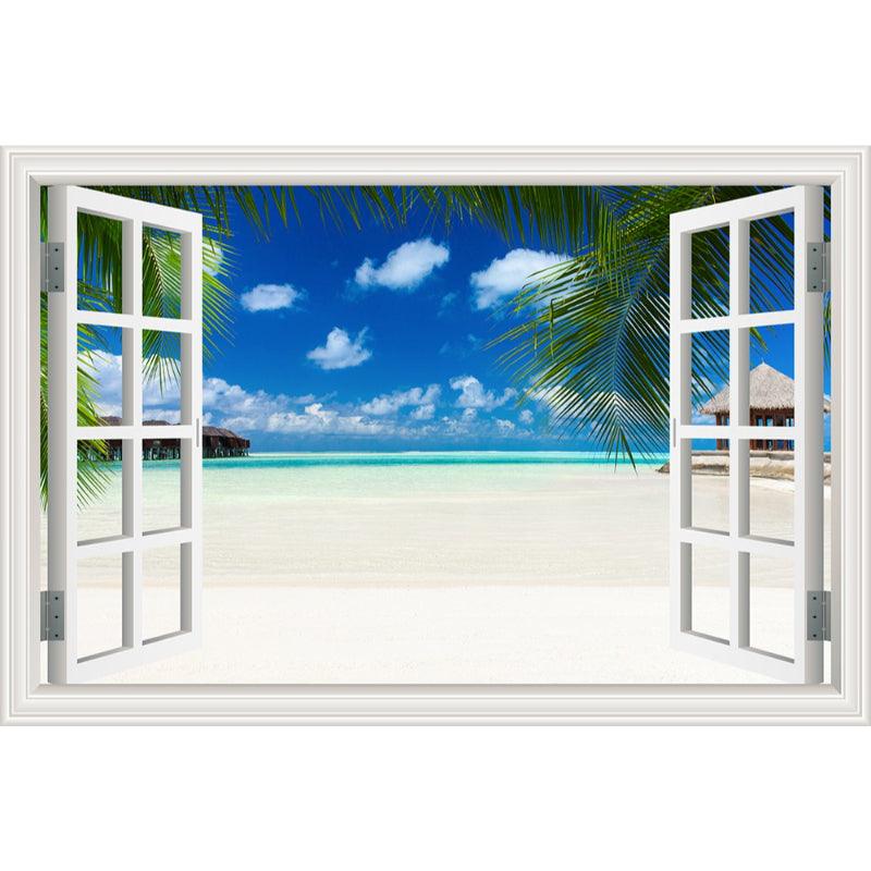 Blue Sky And Beach 3D Window Canvas Wall Art - Original Frame