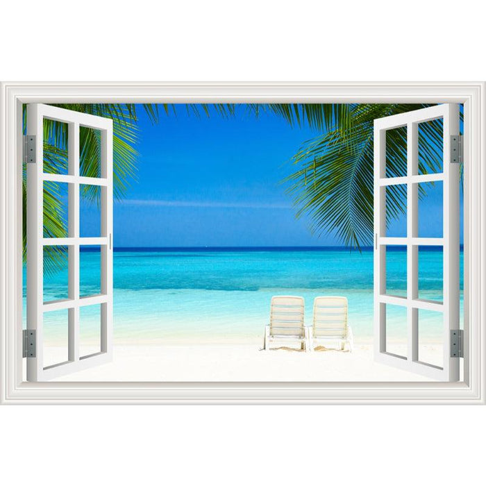 Blue Sky And Beach 3D Window Canvas Wall Art