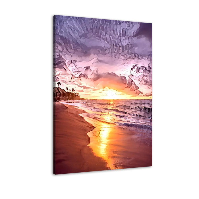 The Abstract Purple Beach 1 Piece HD Multi Panel Canvas Wall Art Frame - Original Frame