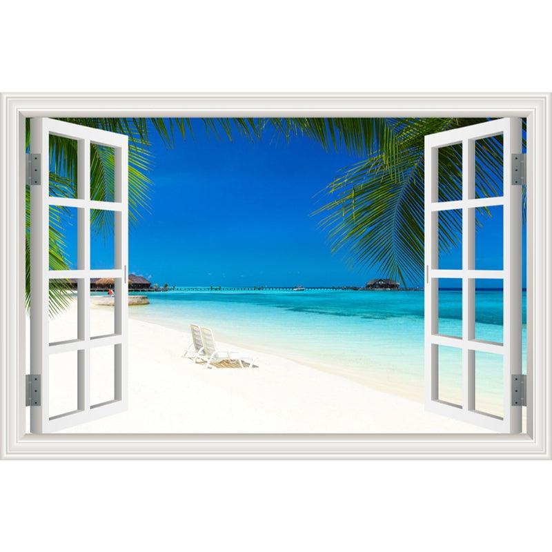 Blue Sky And Beach 3D Window Canvas Wall Art - Original Frame