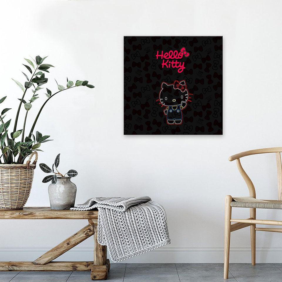 Black Hello Kitty 1 Piece HD Multi Panel Canvas Wall Art Frame - Original Frame