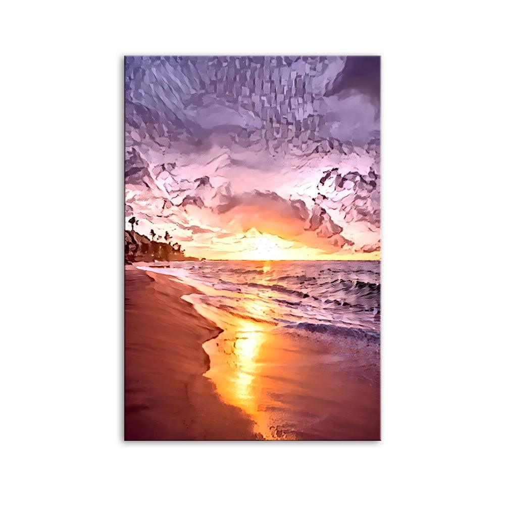 The Abstract Purple Beach 1 Piece HD Multi Panel Canvas Wall Art Frame - Original Frame