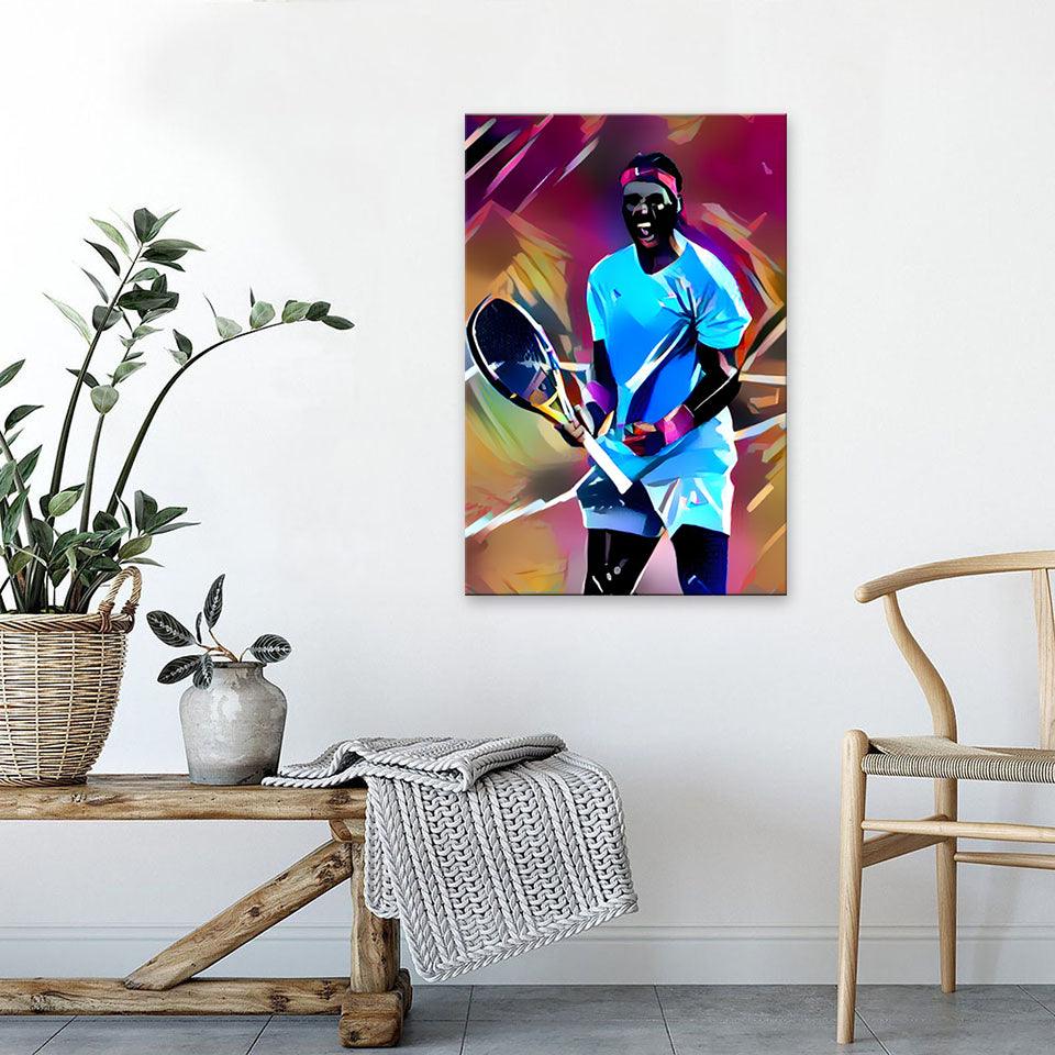 Purple Abstract Tennis Player 1 Piece HD Multi Panel Canvas Wall Art - Original Frame