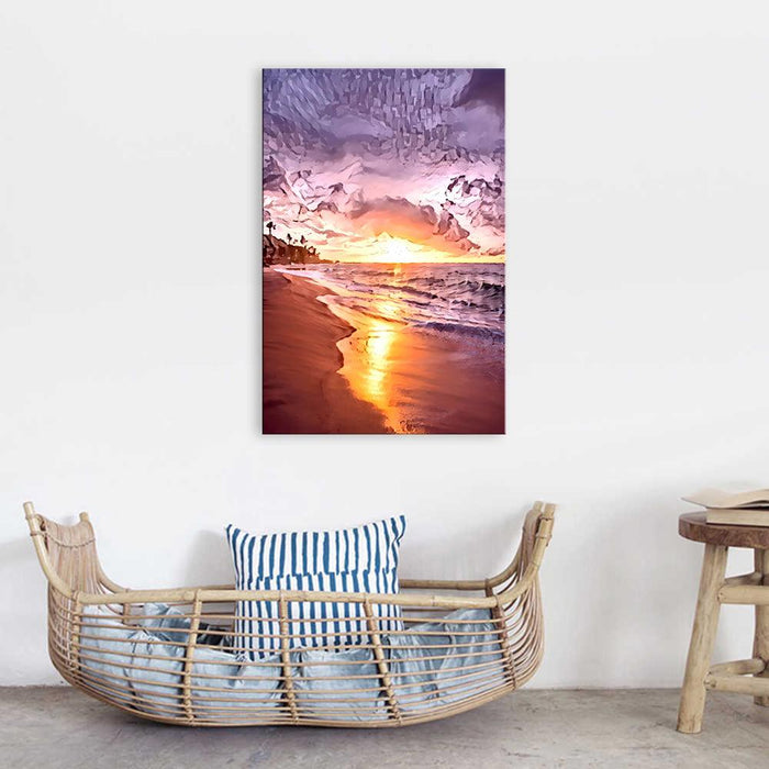 The Abstract Purple Beach 1 Piece HD Multi Panel Canvas Wall Art Frame - Original Frame