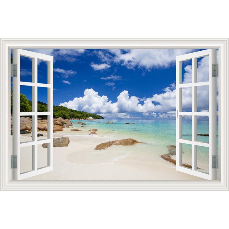 Blue Sky And Beach 3D Window Canvas Wall Art - Original Frame