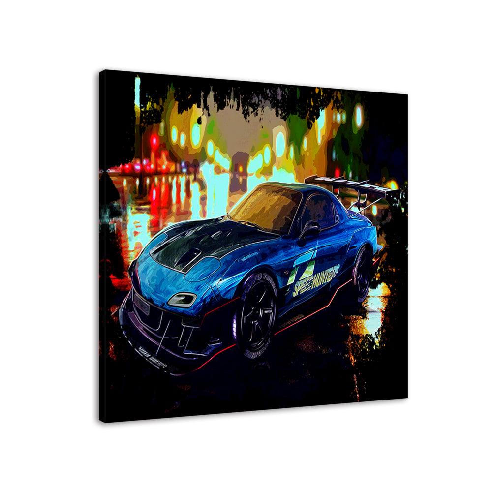 Dark Blue Car Cartoon 1 Piece HD Multi Panel Canvas Wall Art Frame - Original Frame