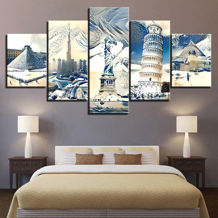 Wonders Of The World 5 Piece HD Multi Panel Canvas Wall Art Frame - Original Frame