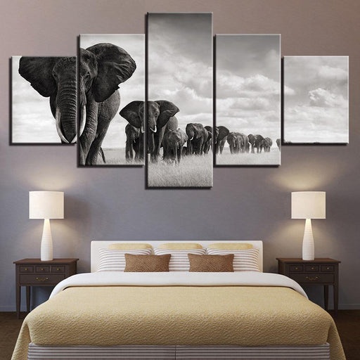 Elephants 5 Piece HD Multi Panel Canvas Wall Art Frame - Original Frame