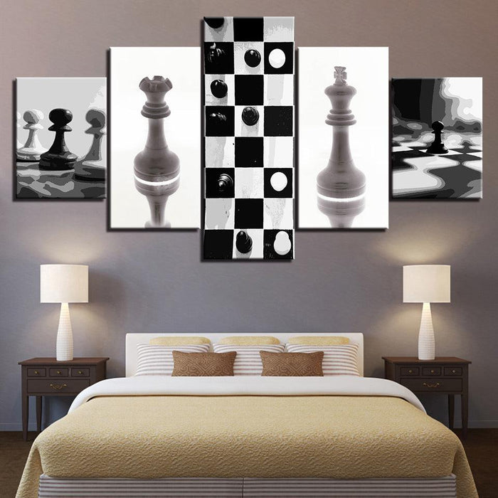 Black & White Chess Collection 5 Piece HD Multi Panel Canvas Wall Art Frame - Original Frame