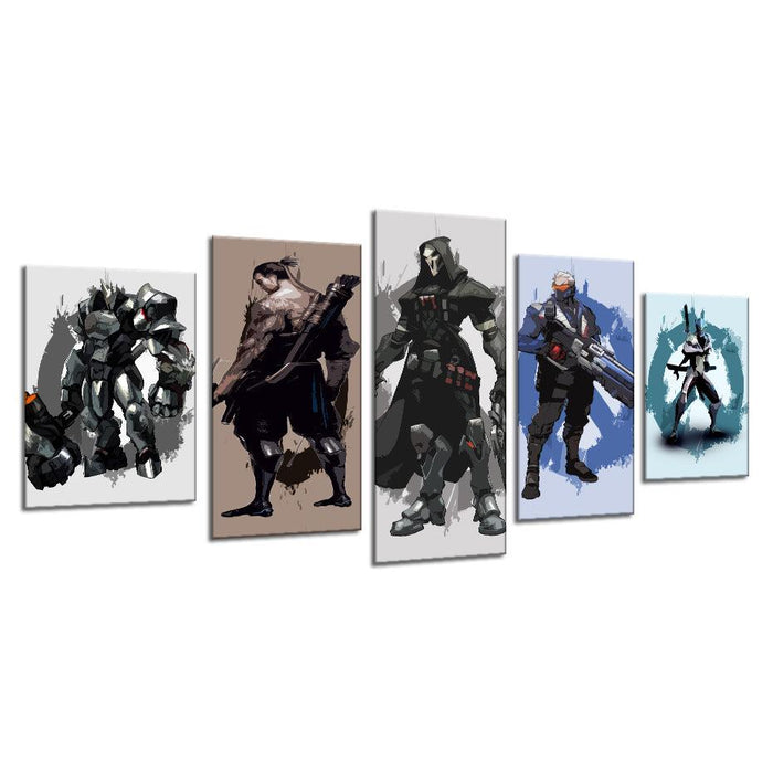 Overwatch Game 5 Piece HD Multi Panel Canvas Wall Art Frame - Original Frame