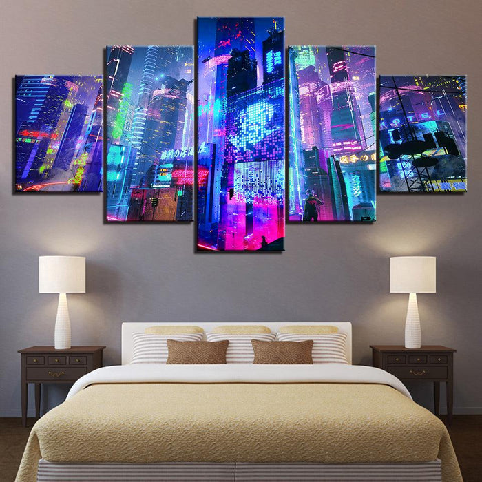 The City Lights Of Home 5 Piece HD Multi Panel Canvas Wall Art Frame - Original Frame