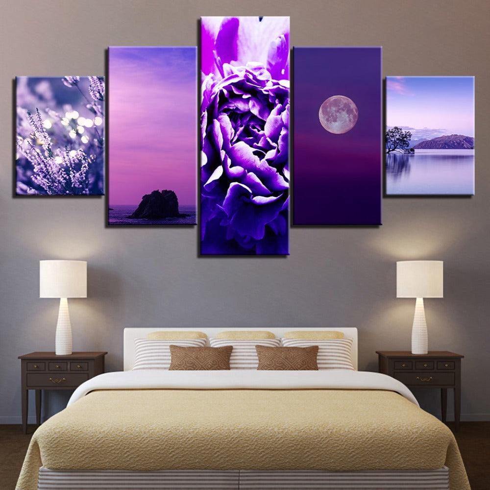 The Purple Collection 5 Piece HD Multi Panel Canvas Wall Art Frame - Original Frame
