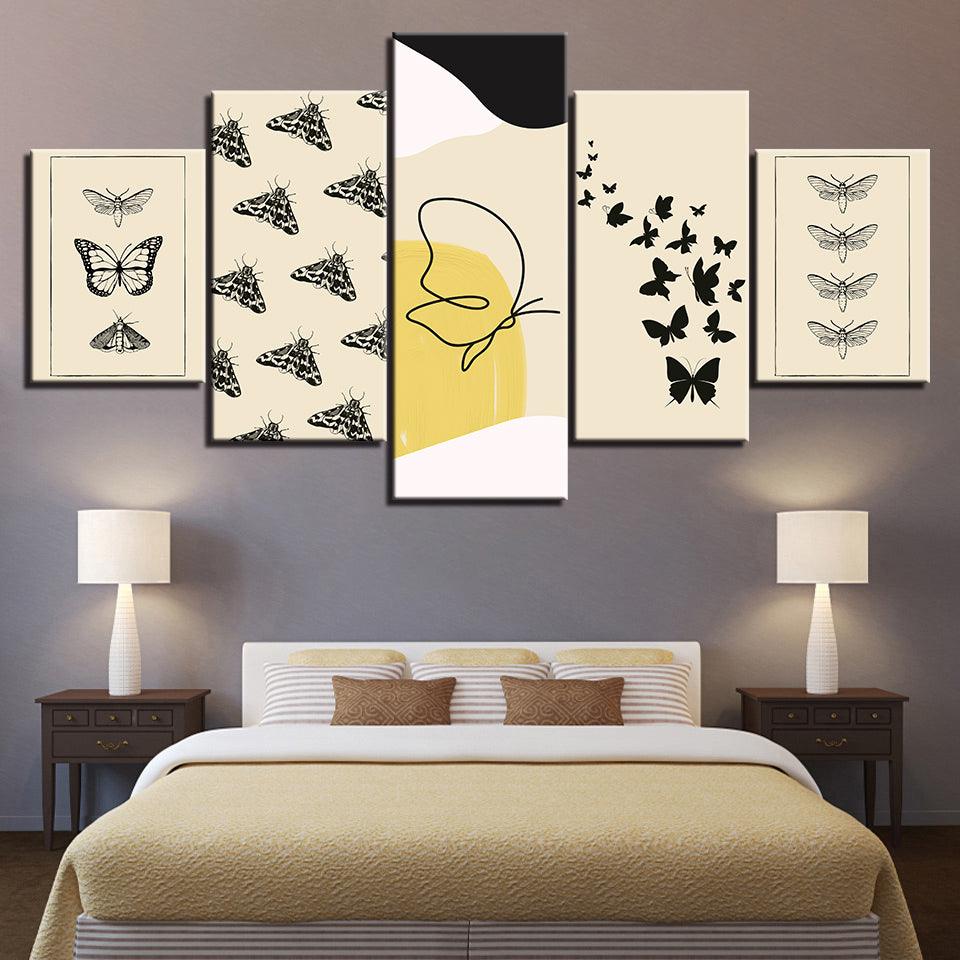 The Butterfly Beige Collection 5 Piece HD Multi Panel Canvas Wall Art Frame - Original Frame