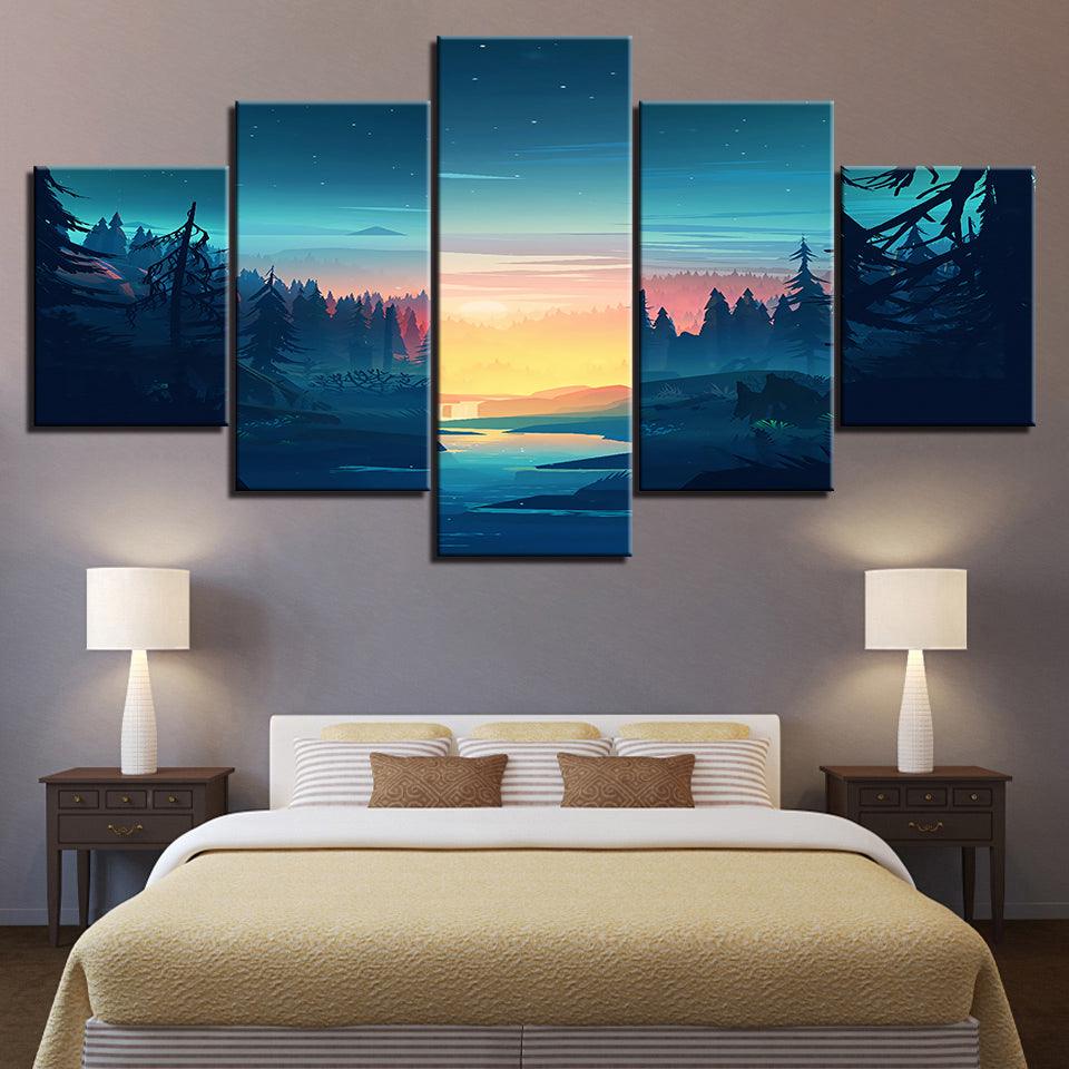 The Blue Sky Landscape 5 Piece HD Multi Panel Canvas Wall Art Frame - Original Frame