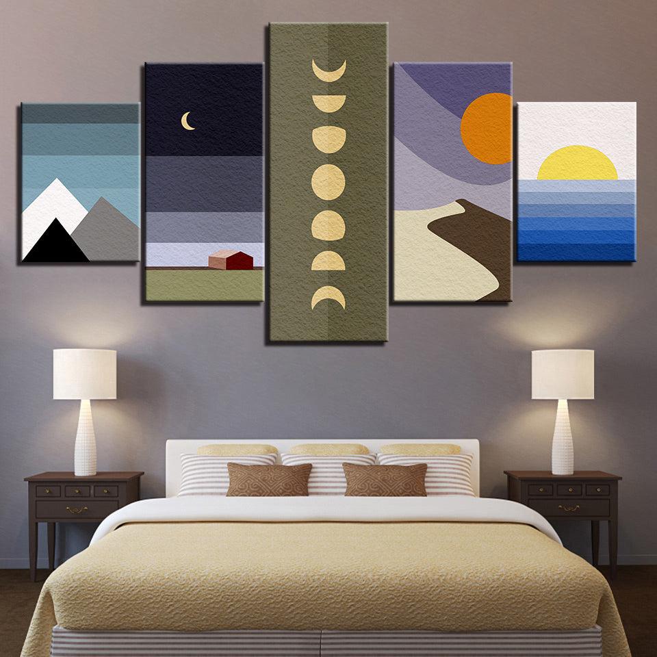 The Abstract Moon Landscapes 5 Piece HD Multi Panel Canvas Wall Art Frame - Original Frame
