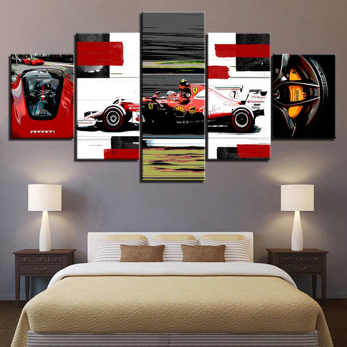The Racing Red Car 5 Piece HD Multi Panel Canvas Wall Art Frame