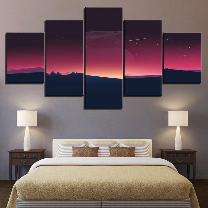 The Desert´s Sunset 5 Piece HD Multi Panel Canvas Wall Art Frame - Original Frame