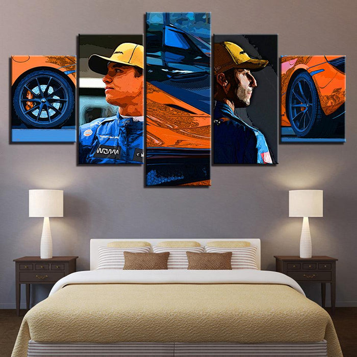 Blue & Orange Formula One Collection 5 Piece HD Multi Panel Canvas Wall Art Frame - Original Frame