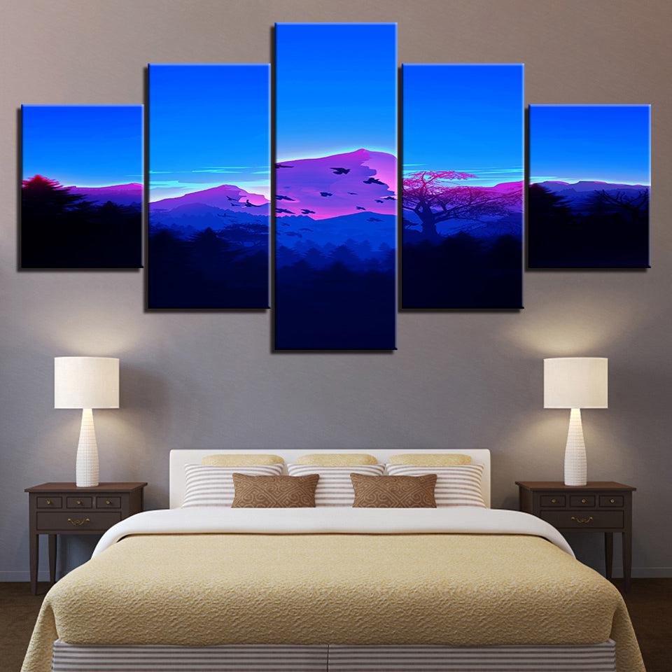 The Purple Mountains 5 Piece HD Multi Panel Canvas Wall Art Frame - Original Frame