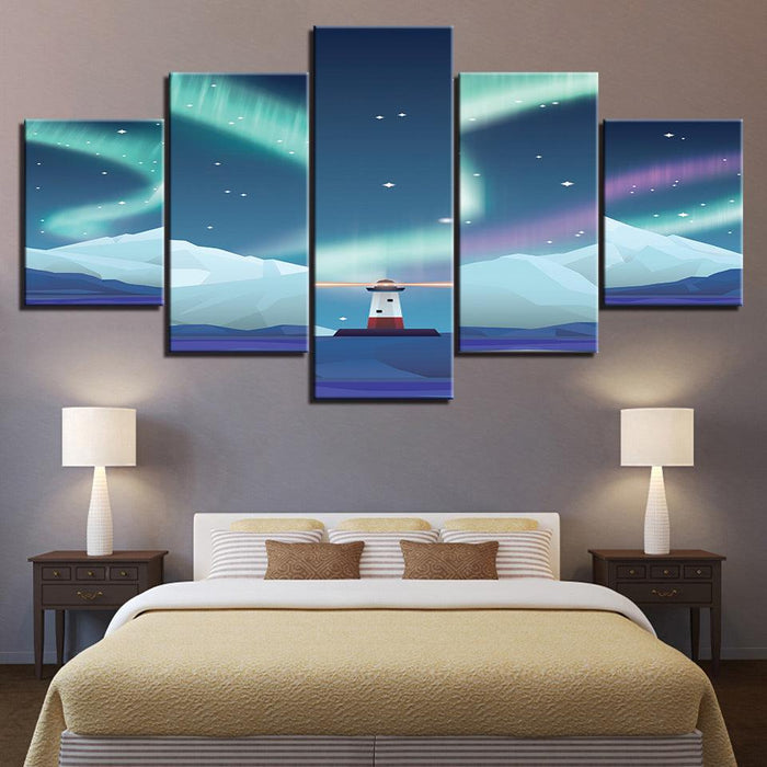 A Peaceful Lighthouse Collection 5 Piece HD Multi Panel Canvas Wall Art Frame - Original Frame