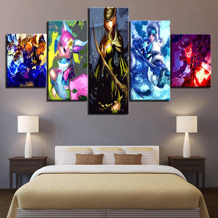 The Super Woman Team Cartoon 5 Piece HD Multi Panel Canvas Wall Art Frame - Original Frame