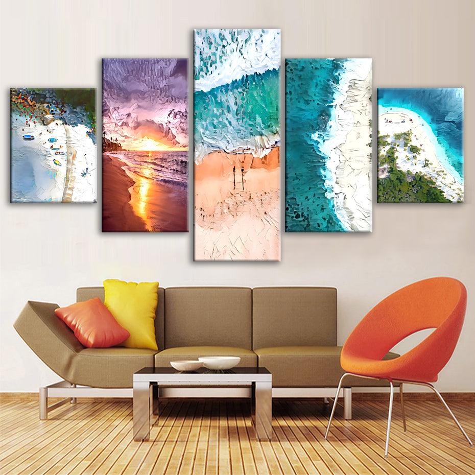 Beaches Of The World 5 Piece HD Multi Panel Canvas Wall Art Frame - Original Frame