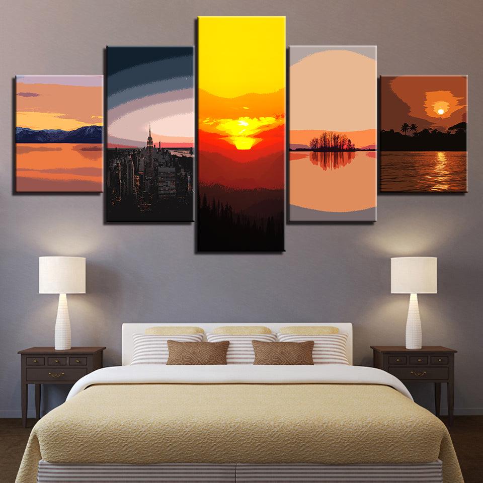 Different Sunsets Collection 5 Piece HD Multi Panel Canvas Wall Art Frame - Original Frame