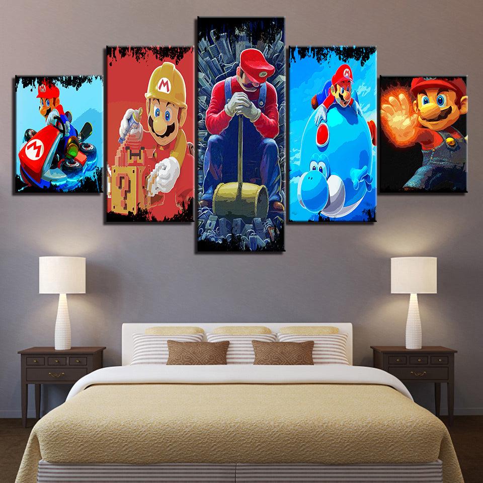 The Mario Bros Action Collection 5 Piece HD Multi Panel Canvas Wall Art Frame - Original Frame