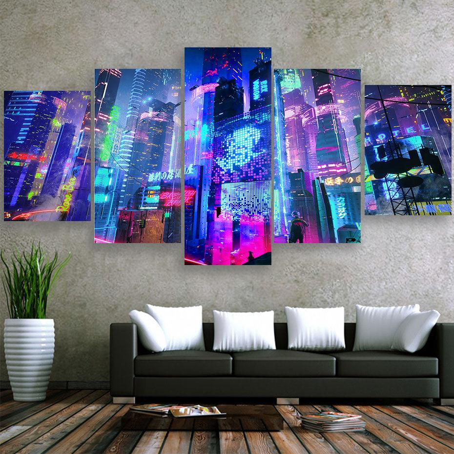 Cyberpunk 5 Piece HD Multi Panel Canvas Wall Art Frame - Original Frame