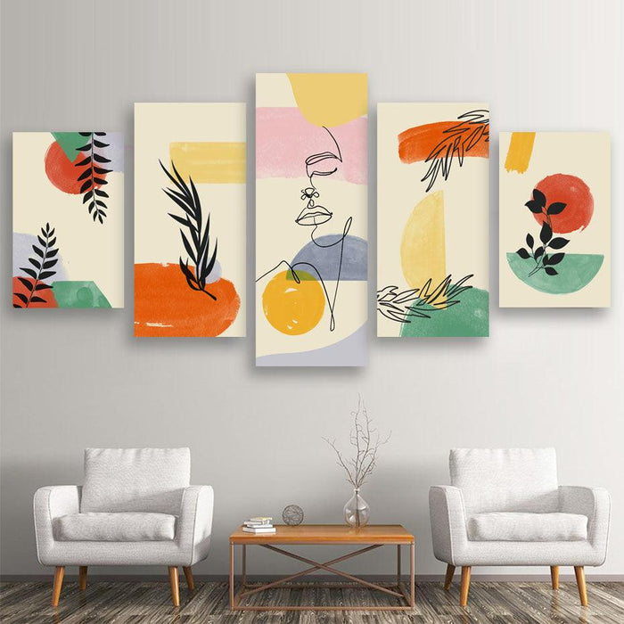 Abstract Boho Line Art 5 Piece HD Multi Panel Canvas Wall Art Frame - Original Frame