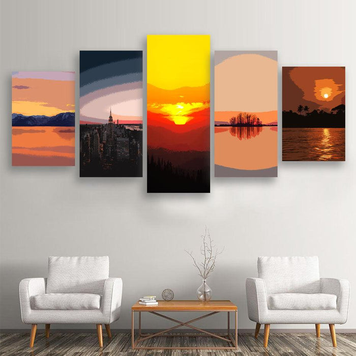 Serene Sunset 5 Piece HD Multi Panel Canvas Wall Art Frame - Original Frame