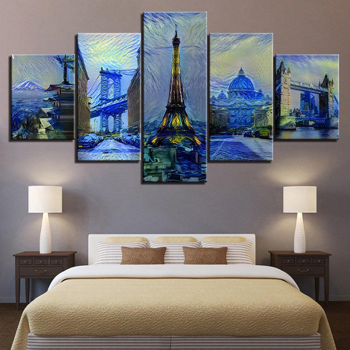 Wonders Of The World 5 Piece HD Multi Panel Canvas Wall Art Frame - Original Frame