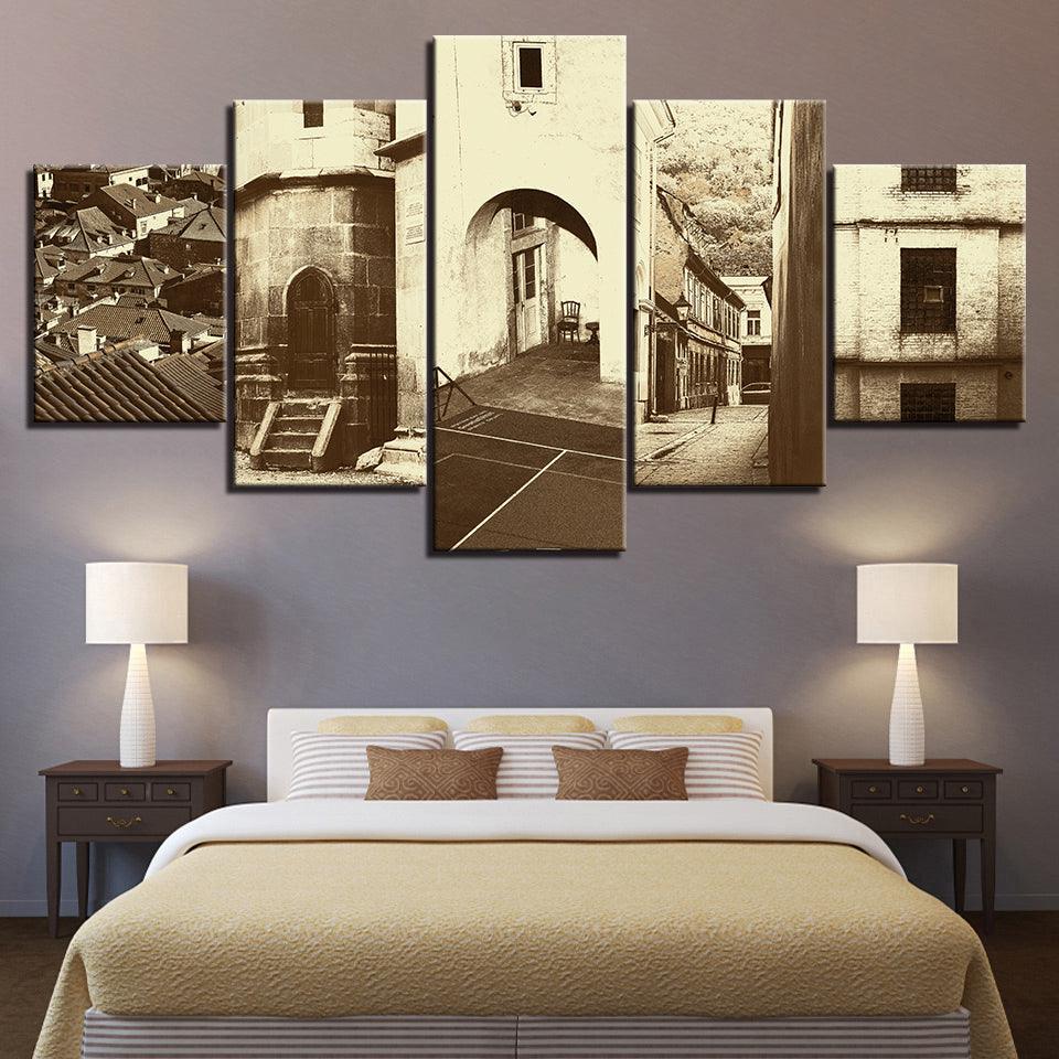 The Vintage Brown Town 5 Piece HD Multi Panel Canvas Wall Art Frame - Original Frame