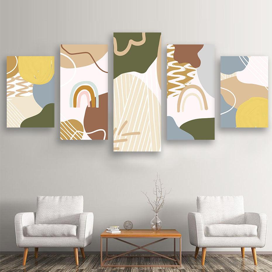 Pastel Abstract Art 5 Piece HD Multi Panel Canvas Wall Art Frame - Original Frame