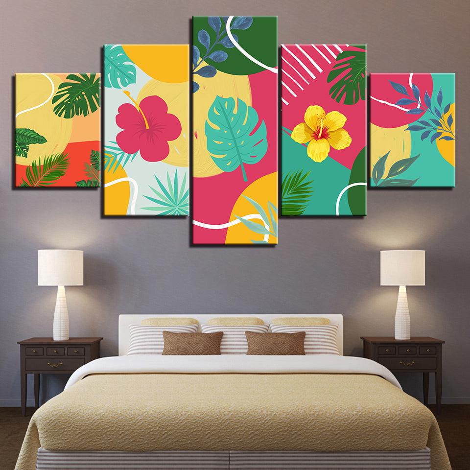 Tropical Leaves Of Summer 5 Piece HD Multi Panel Canvas Wall Art Frame - Original Frame