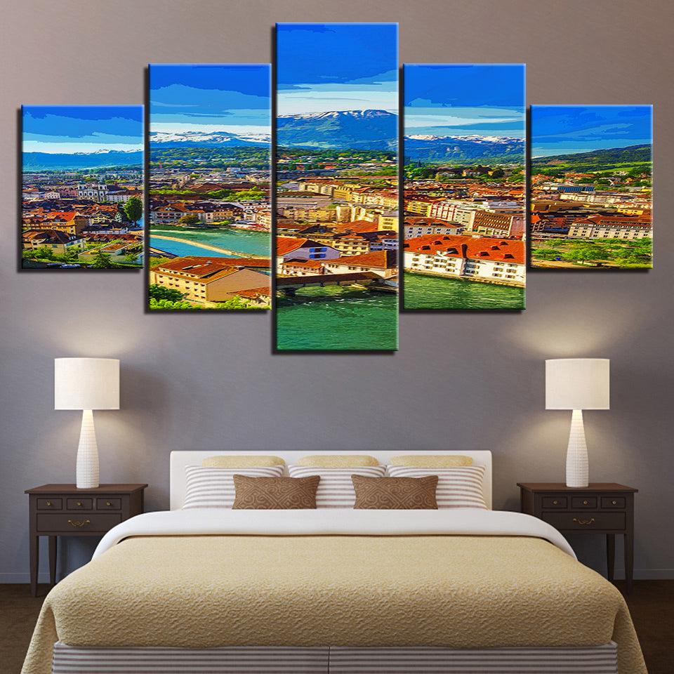 Our Warm Town Collection 5 Piece HD Multi Panel Canvas Wall Art Frame - Original Frame
