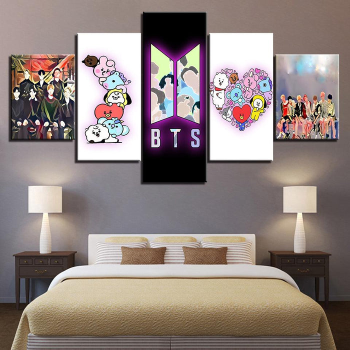 BTS 5 Piece HD Multi Panel Canvas Wall Art Frame - Original Frame