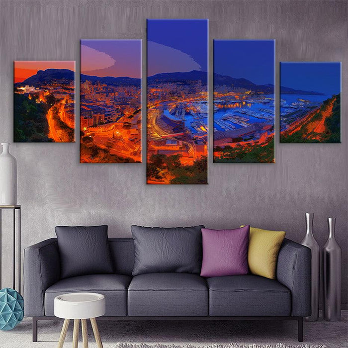 Monte Carlo Skyline 5 Piece HD Multi Panel Canvas Wall Art Frame - Original Frame