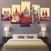 Blue And Red Landscapes Collection 5 Piece HD Multi Panel Canvas Wall Art Frame - Original Frame